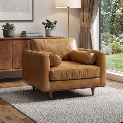 43" Brown Leather Arm Chair HomeRoots