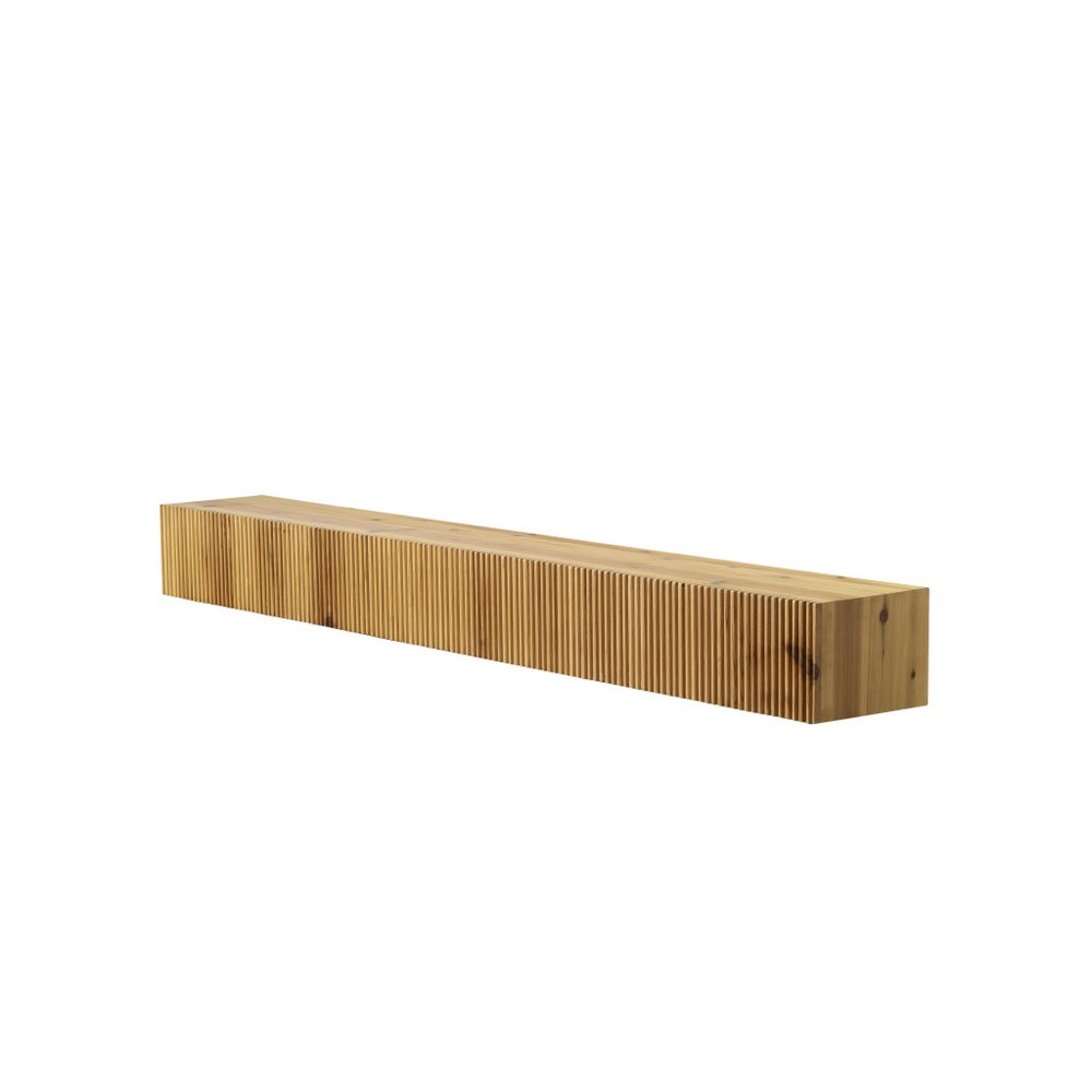 59" Natural Ribbed Texture Solid Wood Wall Mounted Mantel Floating Shelf — view 3