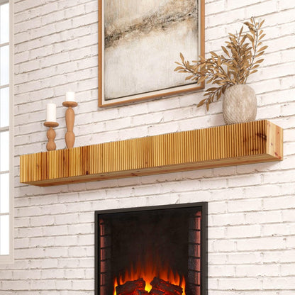 59" Natural Ribbed Texture Solid Wood Wall Mounted Mantel Floating Shelf HomeRoots