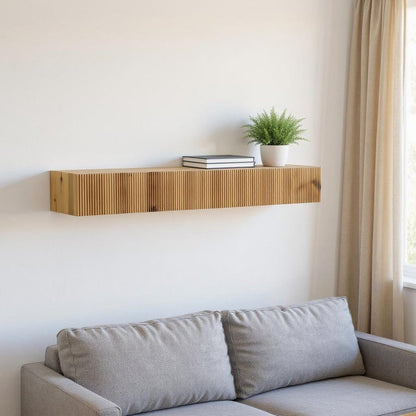 59" Natural Ribbed Texture Solid Wood Wall Mounted Mantel Floating Shelf HomeRoots