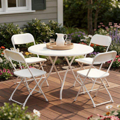 Set of Four White Metal Outdoor Folding Stacking Dining Chairs HomeRoots