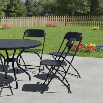 Set of Four Black Metal Outdoor Folding Stacking Dining Chairs HomeRoots