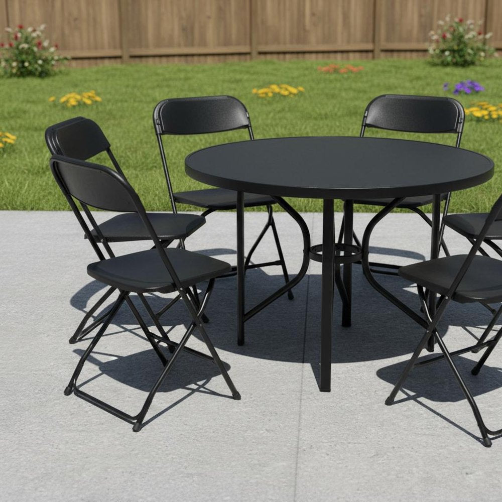 Set of Six Black Metal Outdoor Folding Stacking Dining Chairs HomeRoots