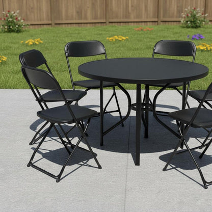 Set of Six Black Metal Outdoor Folding Stacking Dining Chairs HomeRoots