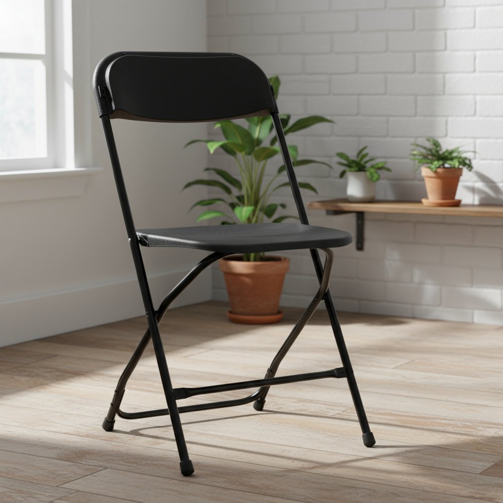 Set of Six Black Metal Outdoor Folding Stacking Dining Chairs HomeRoots