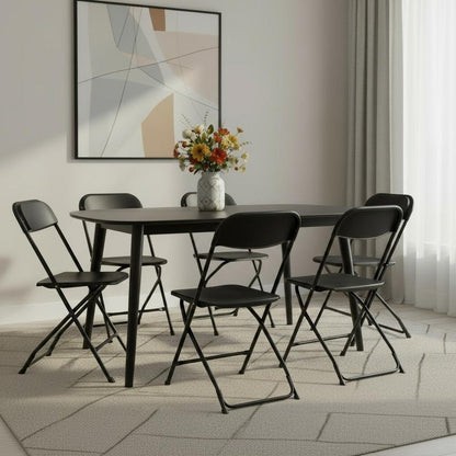 Set of Six Black Metal Outdoor Folding Stacking Dining Chairs HomeRoots
