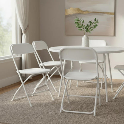 Set of Six White Metal Outdoor Folding Stacking Dining Chairs HomeRoots