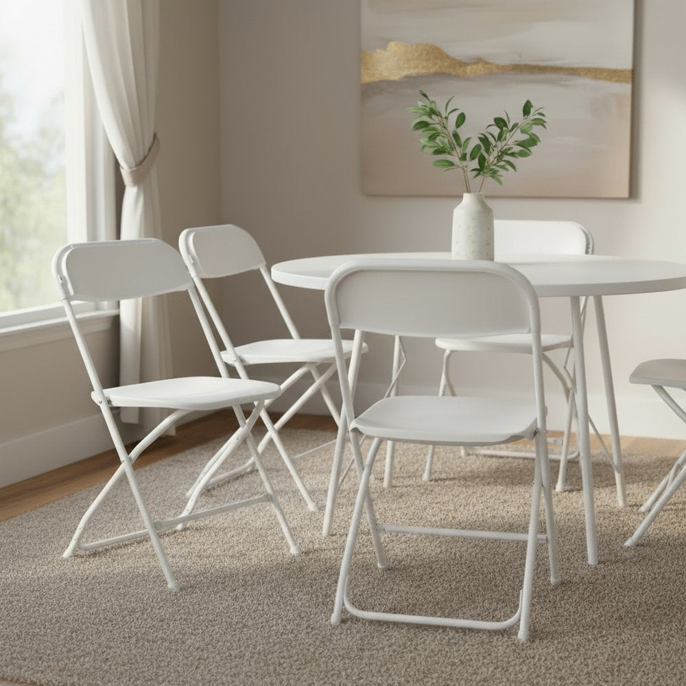 Set of Six White Metal Outdoor Folding Stacking Dining Chairs HomeRoots