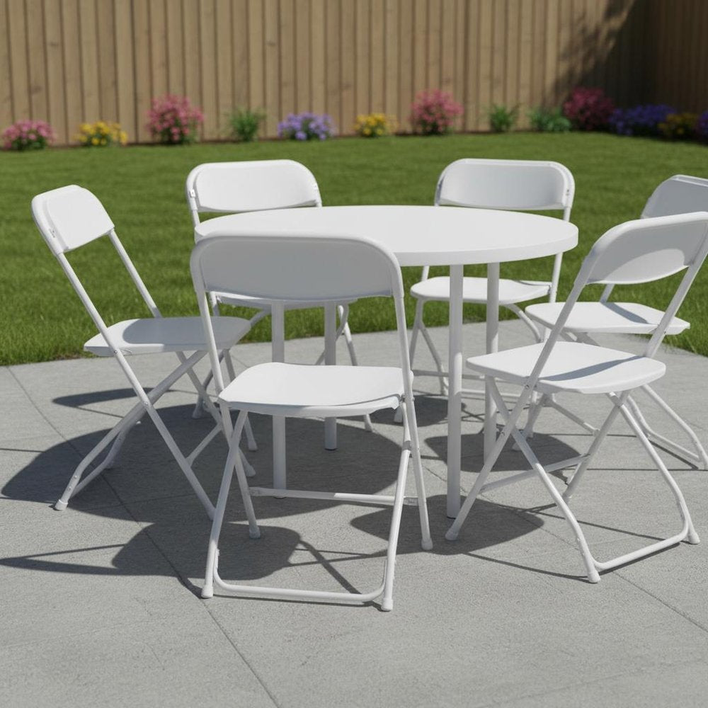 Set of Six White Metal Outdoor Folding Stacking Dining Chairs HomeRoots