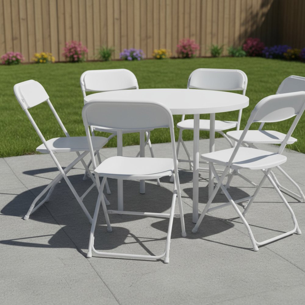 Set of Six White Metal Outdoor Folding Stacking Dining Chairs HomeRoots