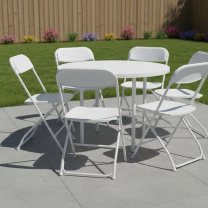 Set of Six White Metal Outdoor Folding Stacking Dining Chairs HomeRoots