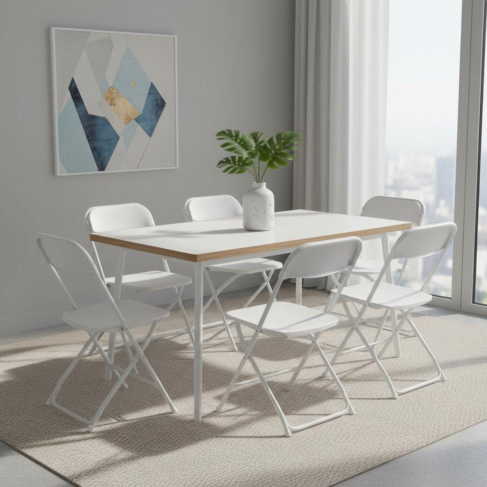 Set of Six White Metal Outdoor Folding Stacking Dining Chairs HomeRoots