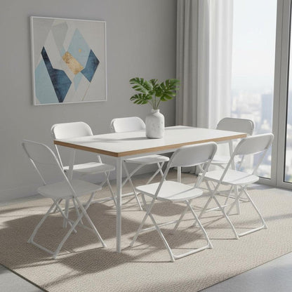 Set of Six White Metal Outdoor Folding Stacking Dining Chairs HomeRoots