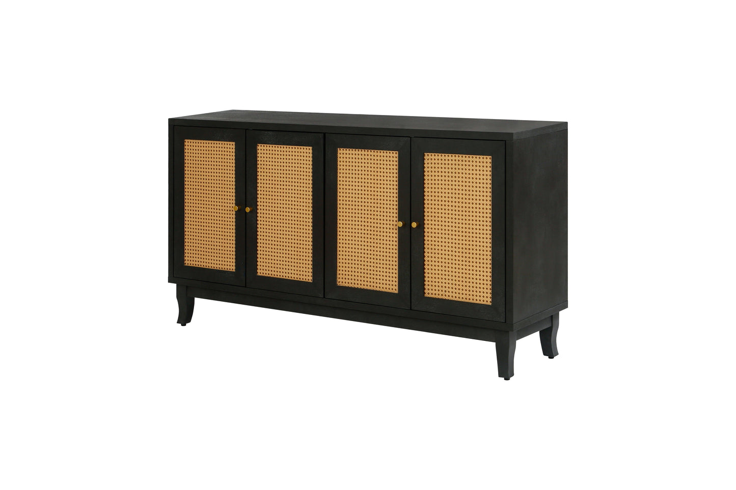 Handcrafted Premium Grain Panels Rattan Sideboard Buffer Cabinet Accent Storage Cabinet With 4 Rattan Doors BLACK - FurniFindUSA