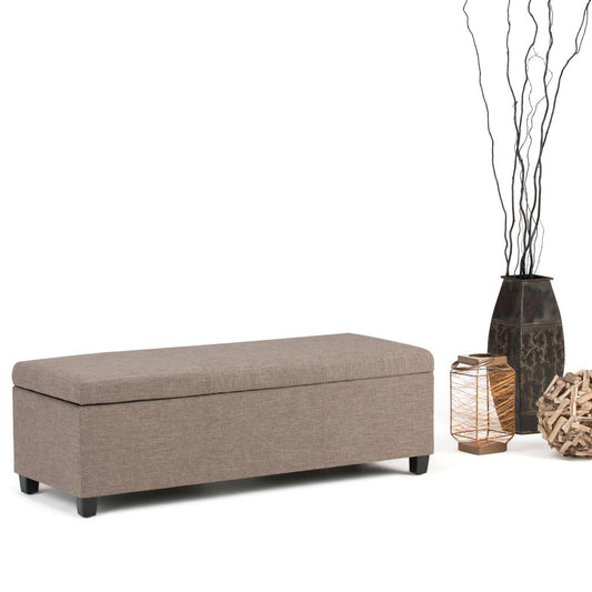48" Fawn And Dark Brown Faux Linen And Solid Wood Upholstered Storage Bench With Flip Top