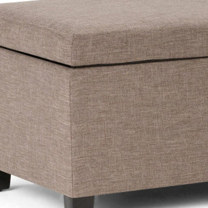48" Denim Blue And Dark Brown Faux Leather And Solid Wood Upholstered Storage Bench With Flip Top HomeRoots