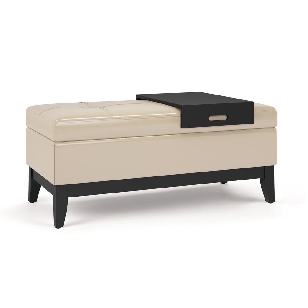 42" Cream And Dark Brown Tufted Faux Leather And Solid Wood Upholstered Storage Bedroom Stool With Flip Top HomeRoots