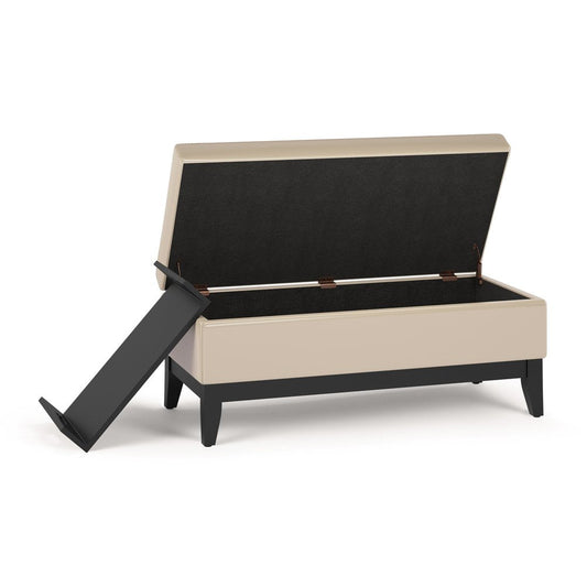 42" Black And Dark Brown Tufted Faux Leather And Solid Wood Upholstered Distressed Storage Bedroom Stool With Flip Top