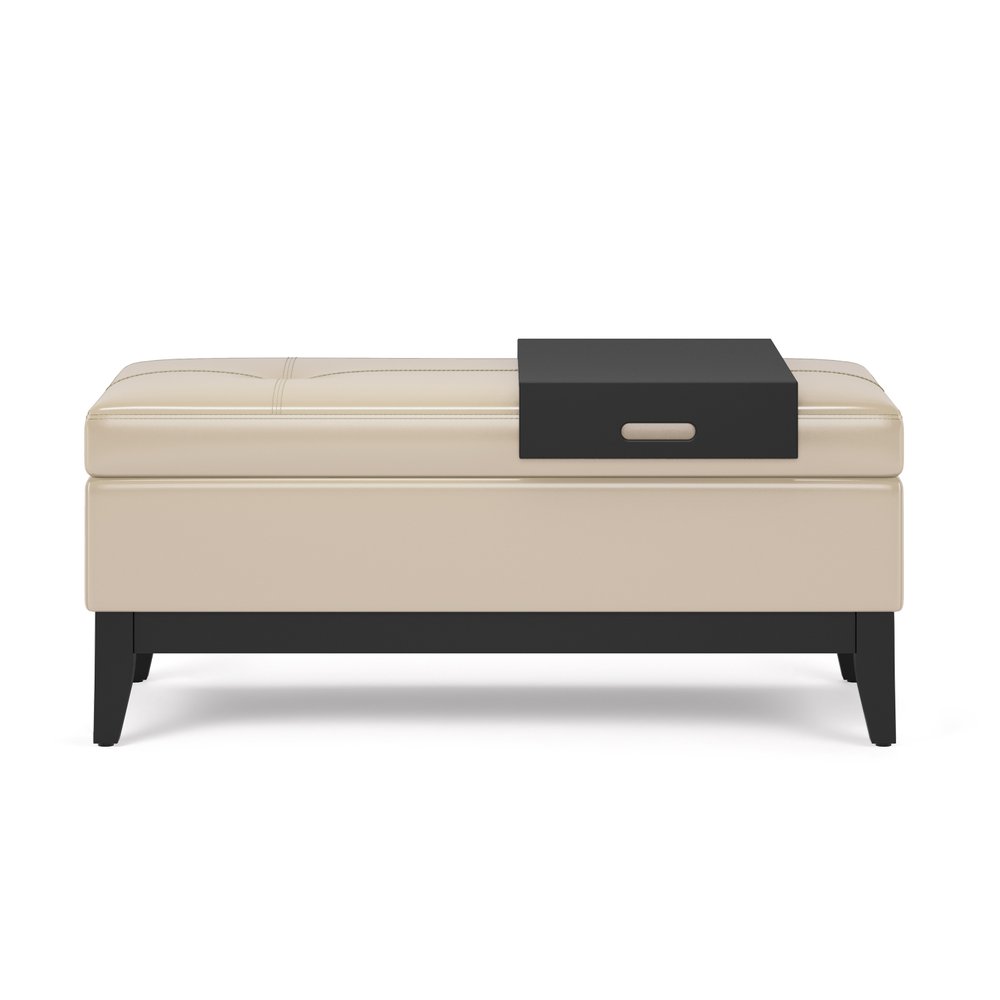 42" Cream And Dark Brown Tufted Faux Leather And Solid Wood Upholstered Storage Bedroom Stool With Flip Top HomeRoots