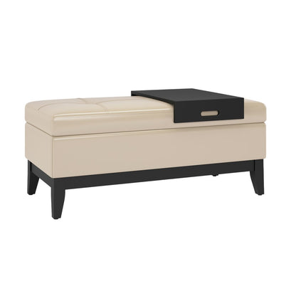 42" Black And Dark Brown Tufted Faux Leather And Solid Wood Upholstered Distressed Storage Bedroom Stool With Flip Top