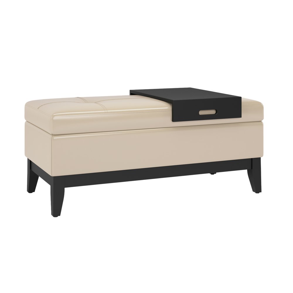 42" Cream And Dark Brown Tufted Faux Leather And Solid Wood Upholstered Storage Bedroom Stool With Flip Top HomeRoots