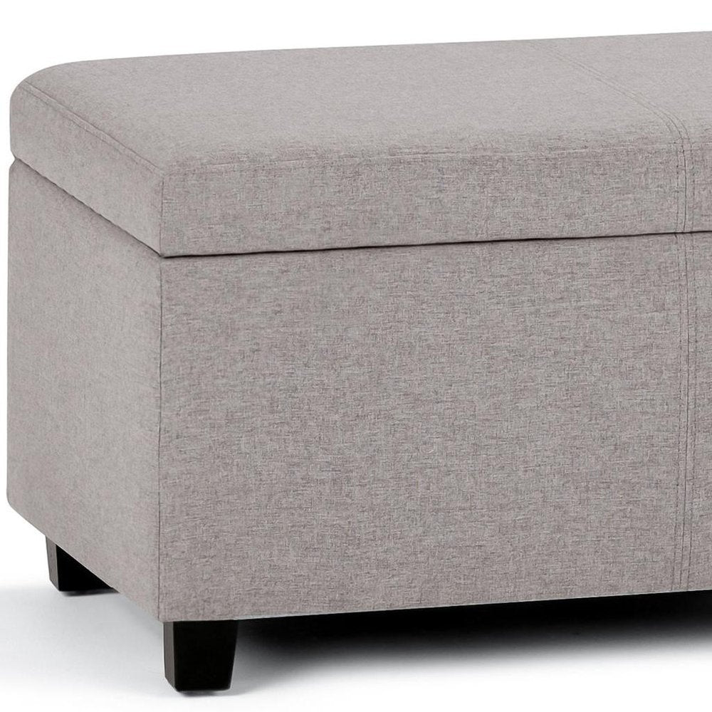 48" Denim Blue And Dark Brown Faux Leather And Solid Wood Upholstered Storage Bench With Flip Top HomeRoots