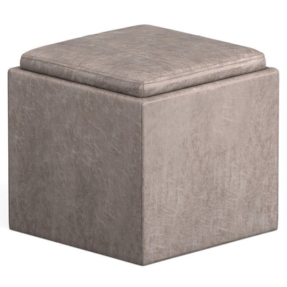 17" Brown Faux Leather Cube Ottoman With Storage HomeRoots