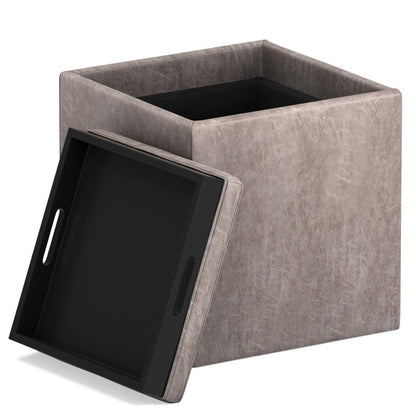 17" Brown Faux Leather Cube Ottoman With Storage HomeRoots