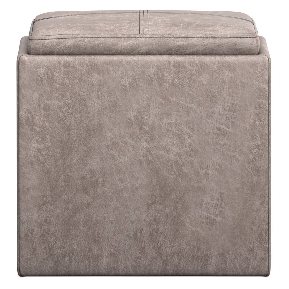 17" Brown Faux Leather Cube Ottoman With Storage HomeRoots