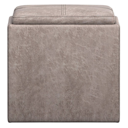 17" Brown Faux Leather Cube Ottoman With Storage HomeRoots
