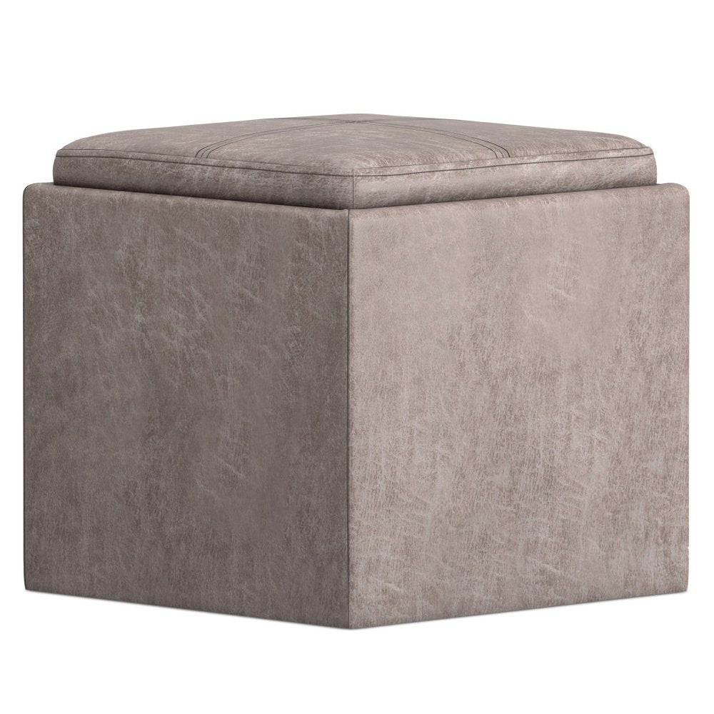 17" Brown Faux Leather Cube Ottoman With Storage HomeRoots