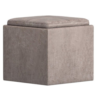 17" Brown Faux Leather Cube Ottoman With Storage HomeRoots
