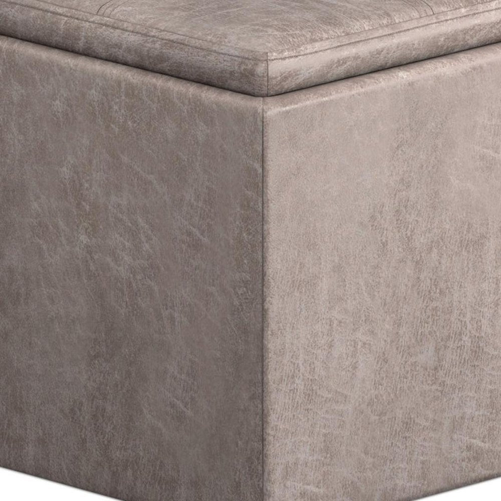 17" Brown Faux Leather Cube Ottoman With Storage — view 5