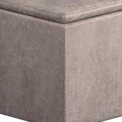17" Brown Faux Leather Cube Ottoman With Storage HomeRoots