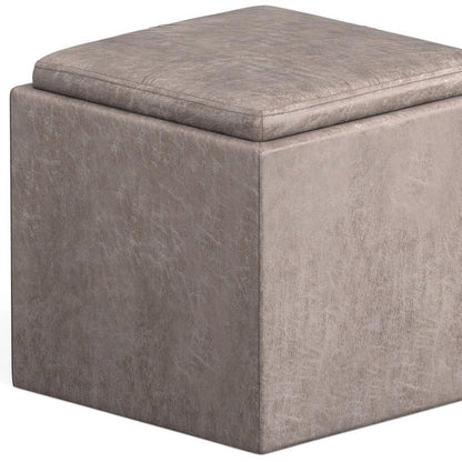 17" Brown Faux Leather Cube Ottoman With Storage HomeRoots