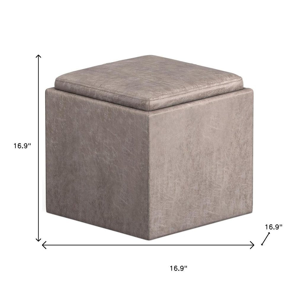 17" Brown Faux Leather Cube Ottoman With Storage — view 7