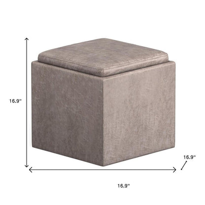 17" Brown Faux Leather Cube Ottoman With Storage HomeRoots