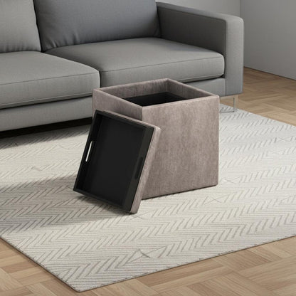 17" Brown Faux Leather Cube Ottoman With Storage HomeRoots