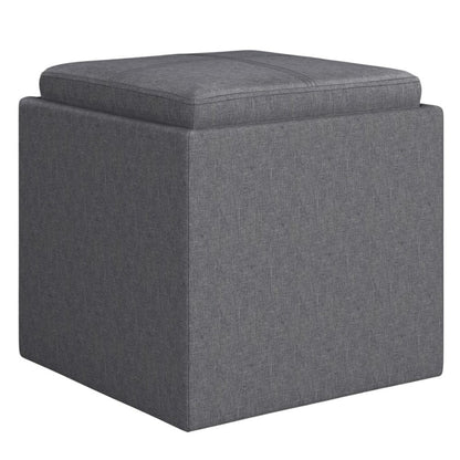 17" Slate Gray Linen Cube Ottoman With Storage HomeRoots