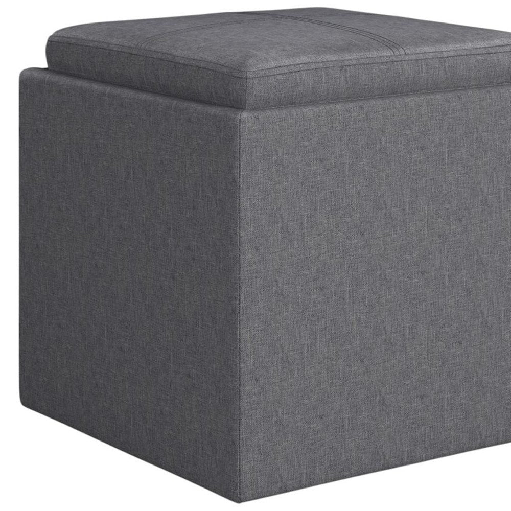 17" Slate Gray Linen Cube Ottoman With Storage HomeRoots