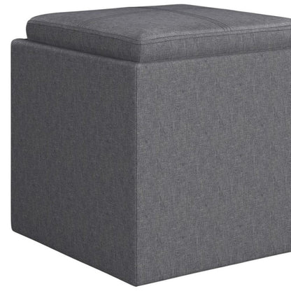 17" Slate Gray Linen Cube Ottoman With Storage HomeRoots