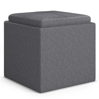 17" Slate Gray Linen Cube Ottoman With Storage HomeRoots
