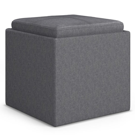 17" Slate Gray Linen Cube Ottoman With Storage