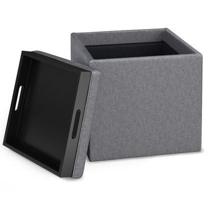 17" Slate Gray Linen Cube Ottoman With Storage HomeRoots