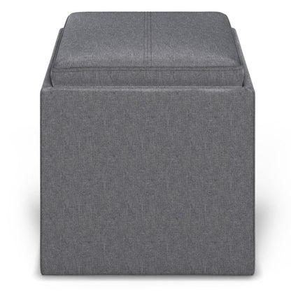 17" Slate Gray Linen Cube Ottoman With Storage
