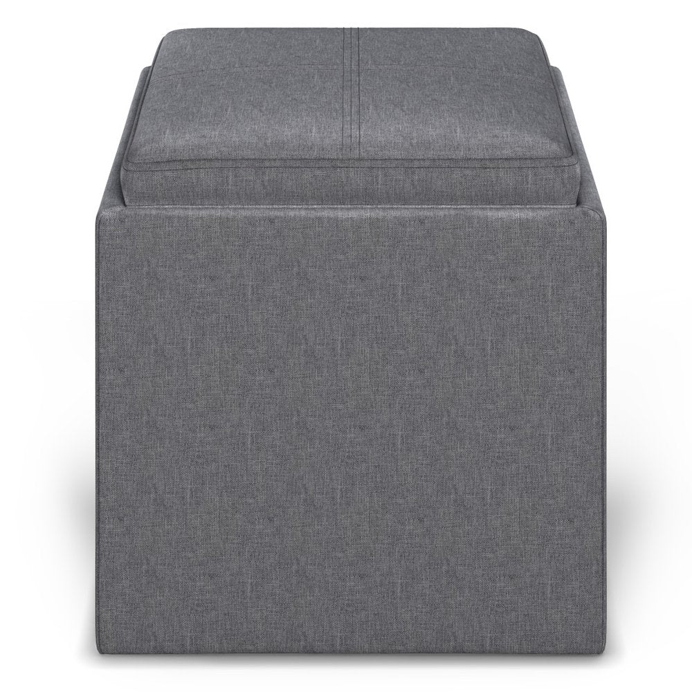 17" Slate Gray Linen Cube Ottoman With Storage HomeRoots