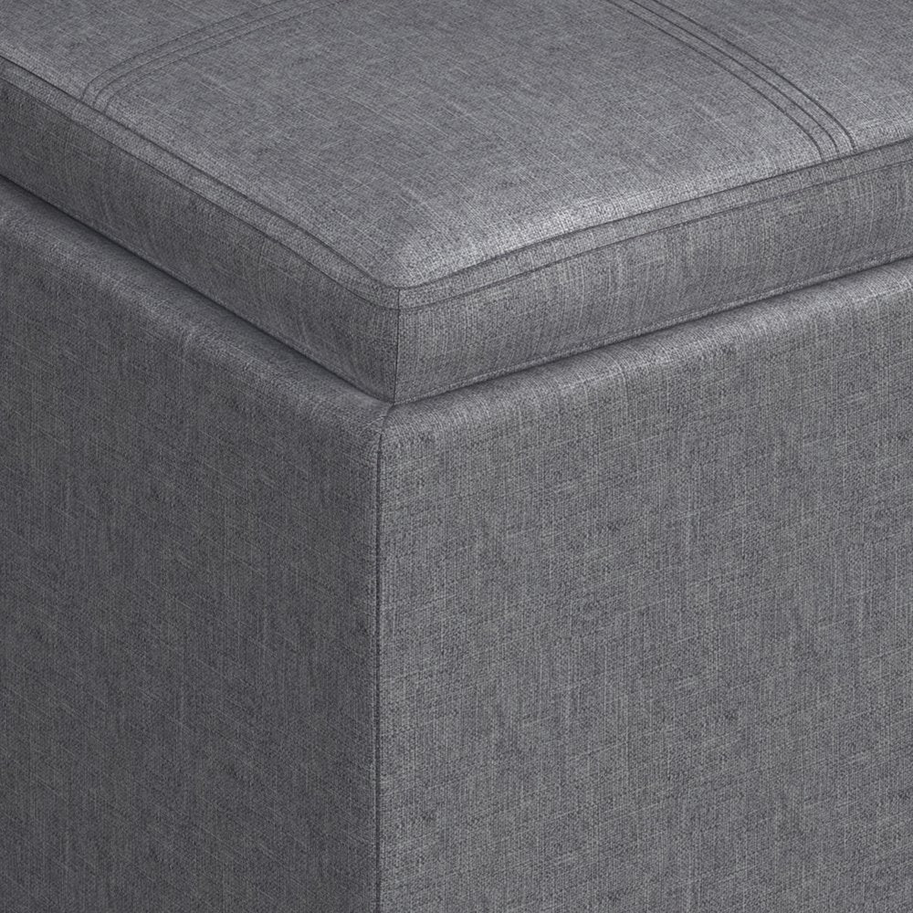 17" Slate Gray Linen Cube Ottoman With Storage — view 4