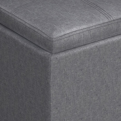 17" Slate Gray Linen Cube Ottoman With Storage HomeRoots