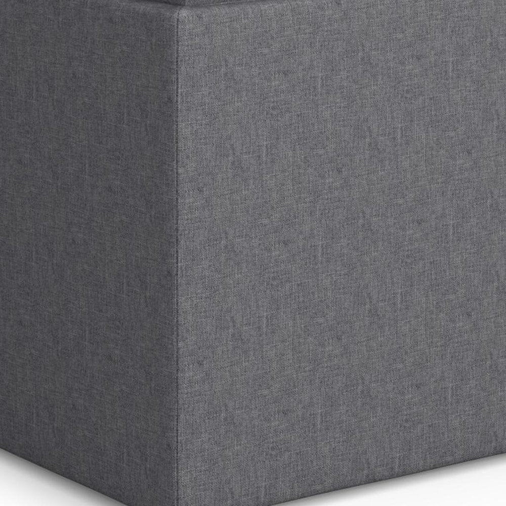 17" Slate Gray Linen Cube Ottoman With Storage — view 5