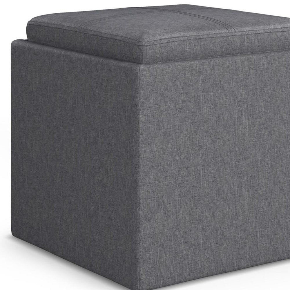 17" Slate Gray Linen Cube Ottoman With Storage — view 6